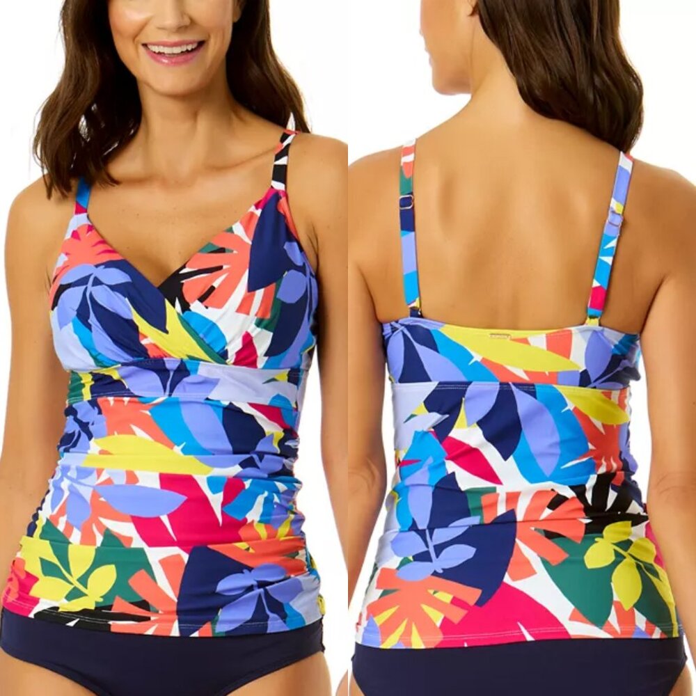 Anne Cole Tankini Swim Top Tropical Print Mocean Collection 34C/36B - Picture 2 of 11